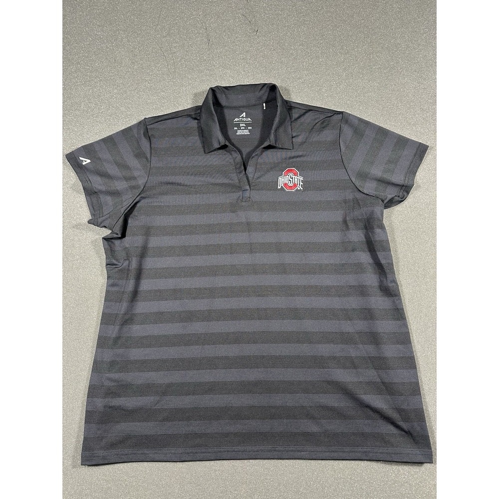 Women's Antigua Ohio State Buckeyes Black Striped 2XL Polo